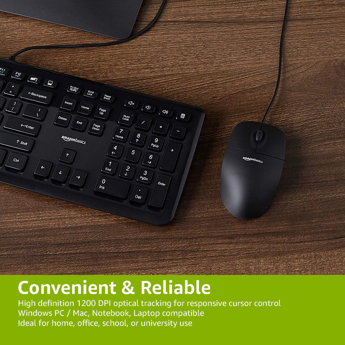 Amazon Basics Responsive and Precise 3-Button Wired USB Computer Mouse with Scrolling and Tracking, Single, Black