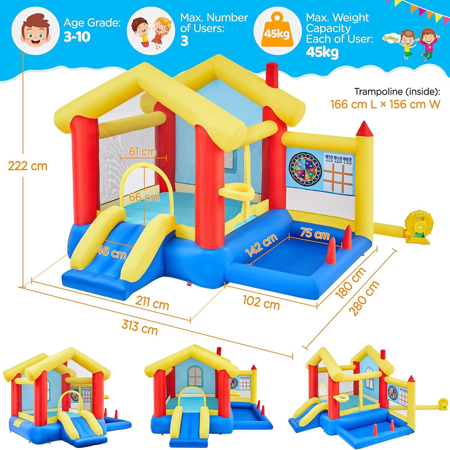 Yaheetech 7-in-1 Kids Inflatable Bouncy Castle with Blower & 50 Balls — 313x280x222cm | Ages 3-10