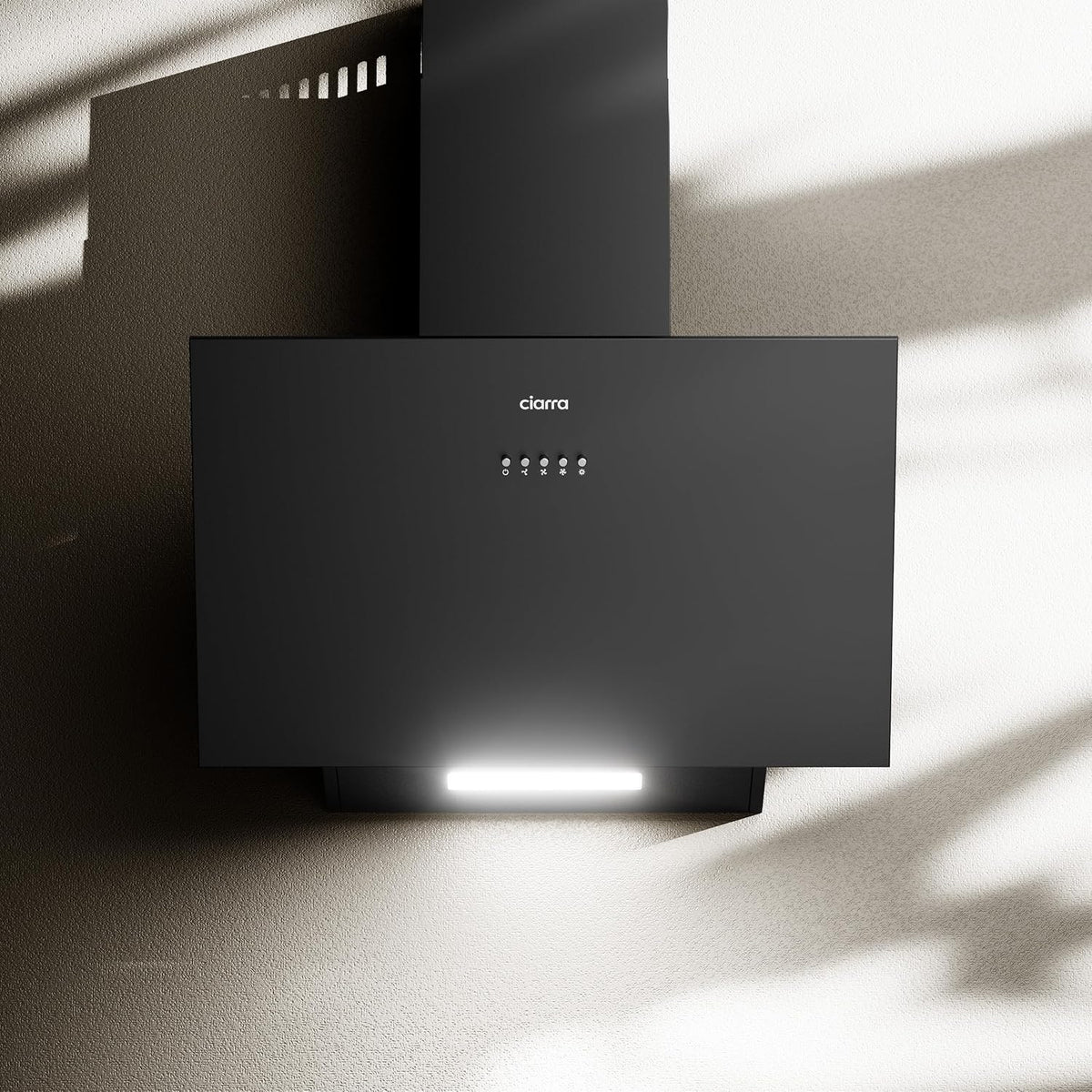 CIARRA CBCB6736C Angled Cooker Hood 60cm with CBCF002X2 Carbon Filters Recirculating & Ducting LED Lights Black Painting&Tempered Glass Wall Mounted Range Hood 600mm Kitchen Extractor Fan