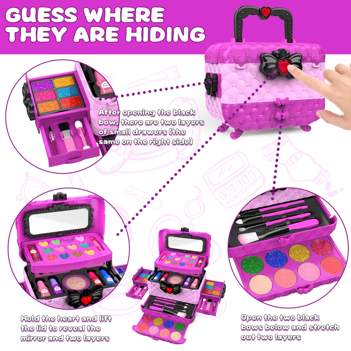 54 Pcs Kids Makeup Kits for Little Girls, Non-Toxic and Safe, Princess Real Washable Pretend Play Cosmetic Set Toys with Mirror, Birthday Gifts for 3 4 5 6 7 8 9 10-12 Years Old Girls Kids