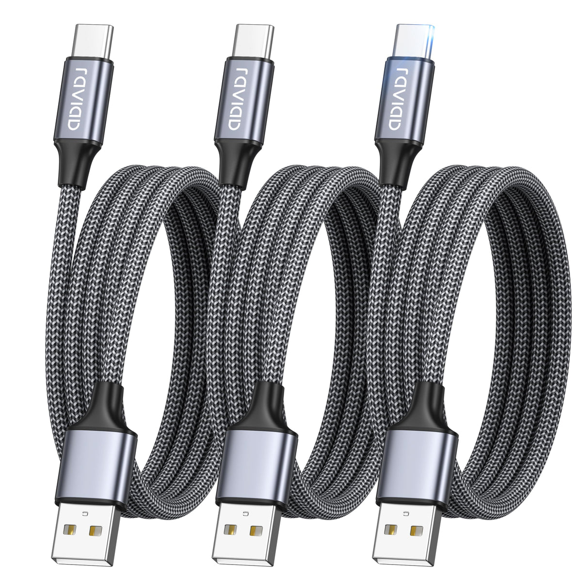 RAVIAD USB C Charger Cable [4Pack 0.5M+1M+2M+3M] USB to USB C Cable 3A Fast