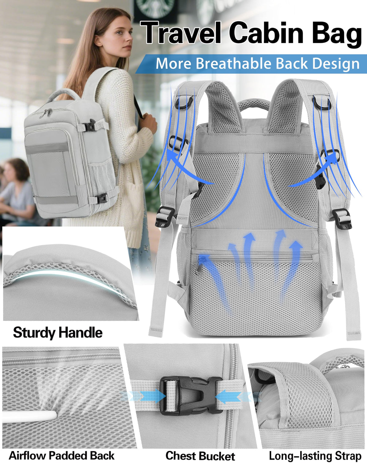 KLOSTAIN Cabin Bags 40x20x25 for Ryanair Underseat Travel Backpack Hand Luggage Carry-ons Bag Cabin Size 20L for Airplanes Flight Ruscksack Black