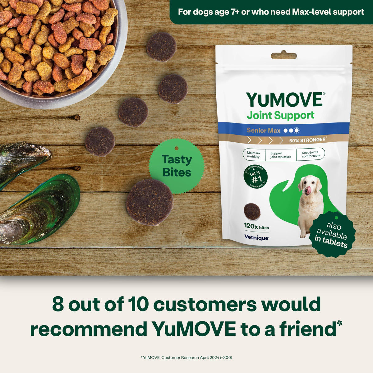 YuMOVE Max Strength Joint Supplement, Hip & Joint Aid with Glucosamine, Chondroitin, Green Lipped Mussel, Aged 8+, 60 Chews | Unflavoured