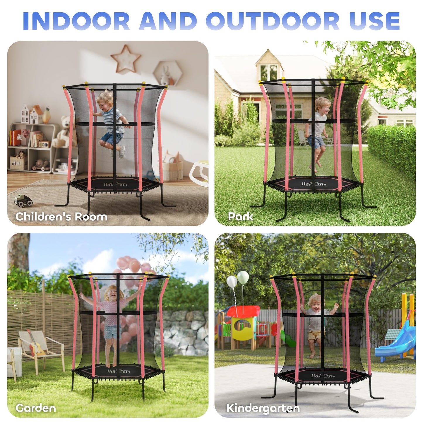 Homcom 4 FT Kids Trampoline, 48 Inch Toddler Trampoline with Enclosure Net Indoor Outdoor for Child Toddler Age 3-10 Years
