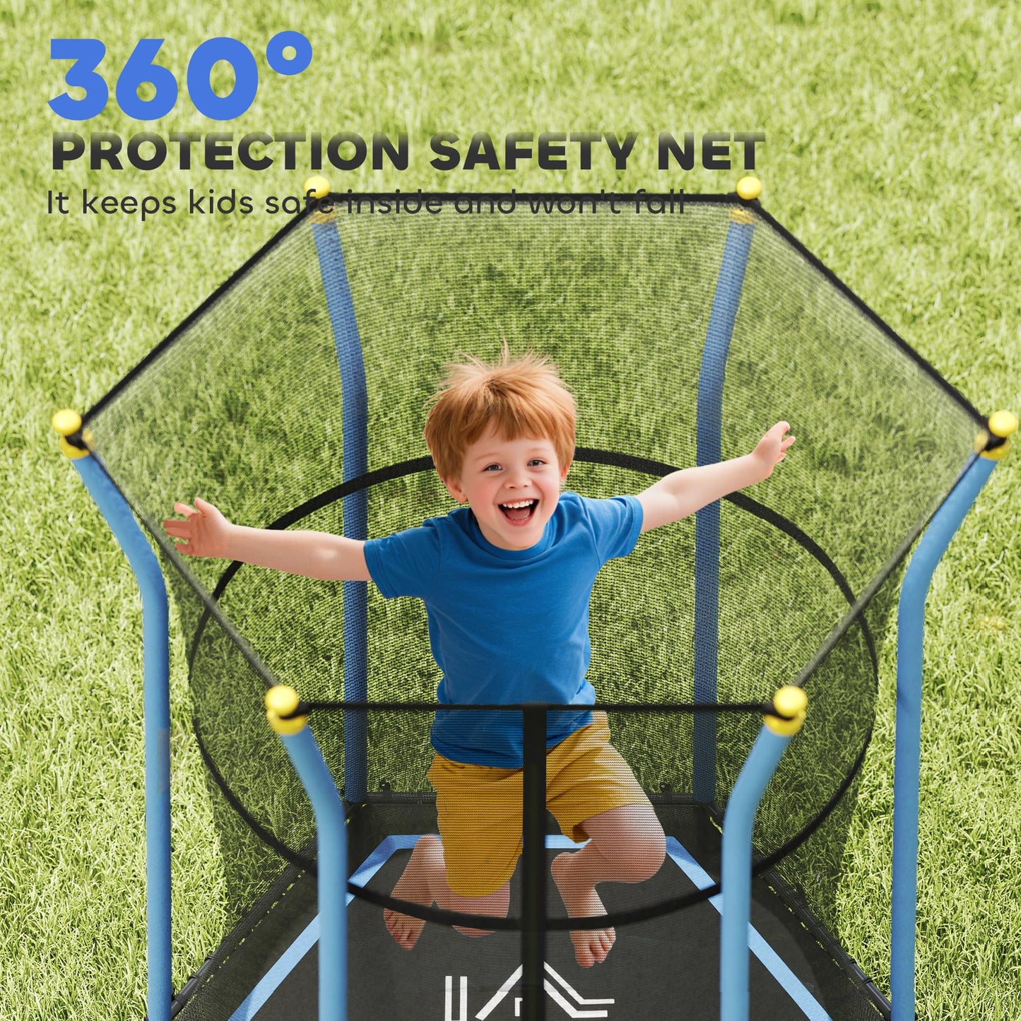 Homcom 4 FT Kids Trampoline, 48 Inch Toddler Trampoline with Enclosure Net Indoor Outdoor for Child Toddler Age 3-10 Years