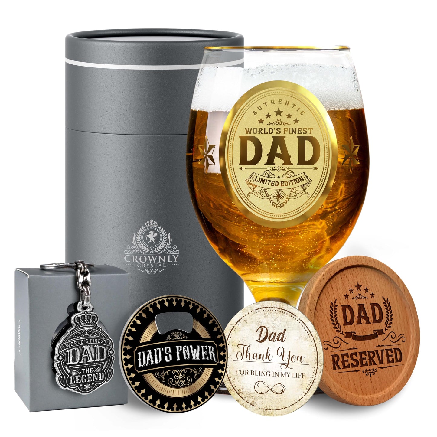 Crownly Crystal® Gold Birthday Gifts: Dad's Beer Glasses