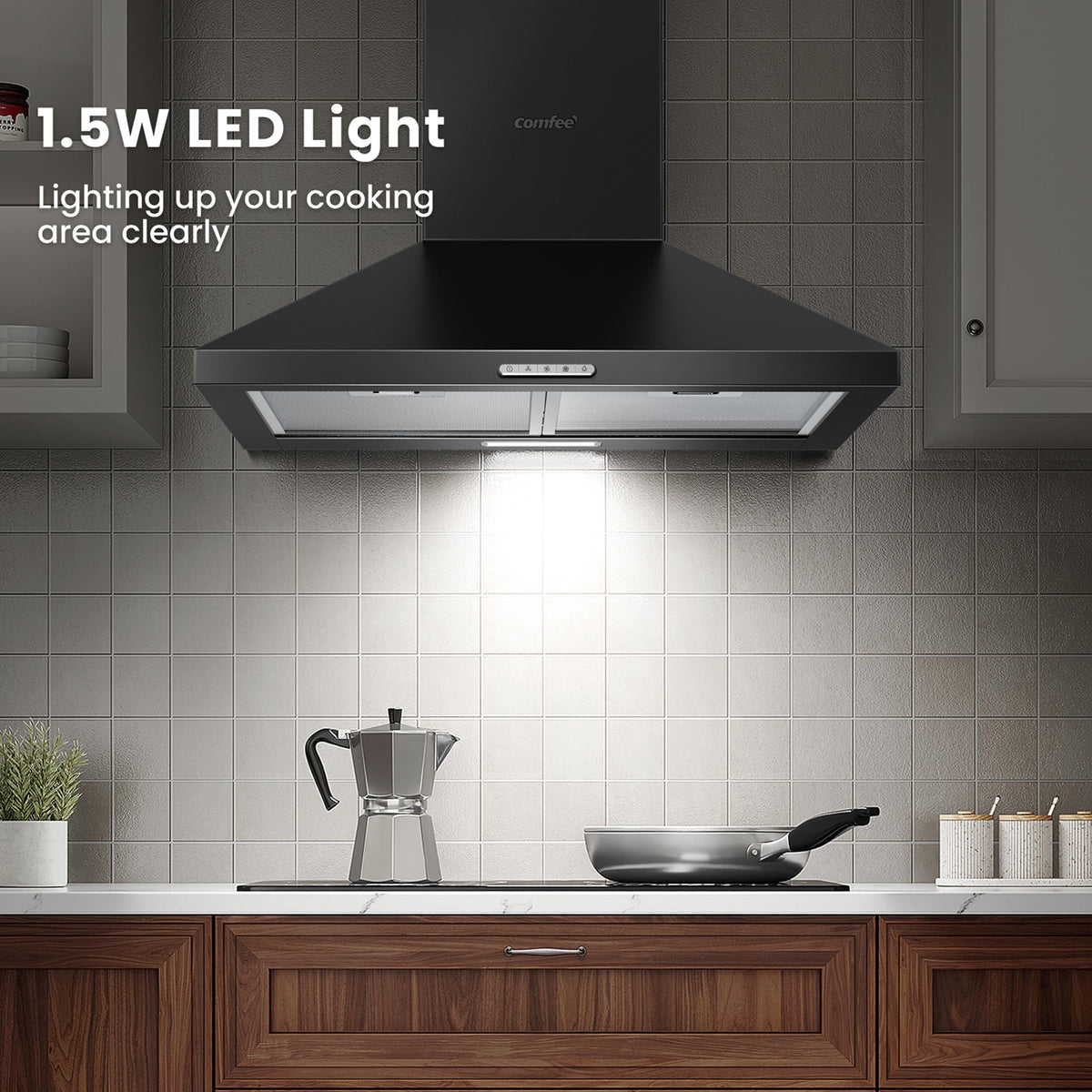 COMFEE' 90cm Chimney Cooker Hood, Class A++ Wall Mounted Kitchen Extractor