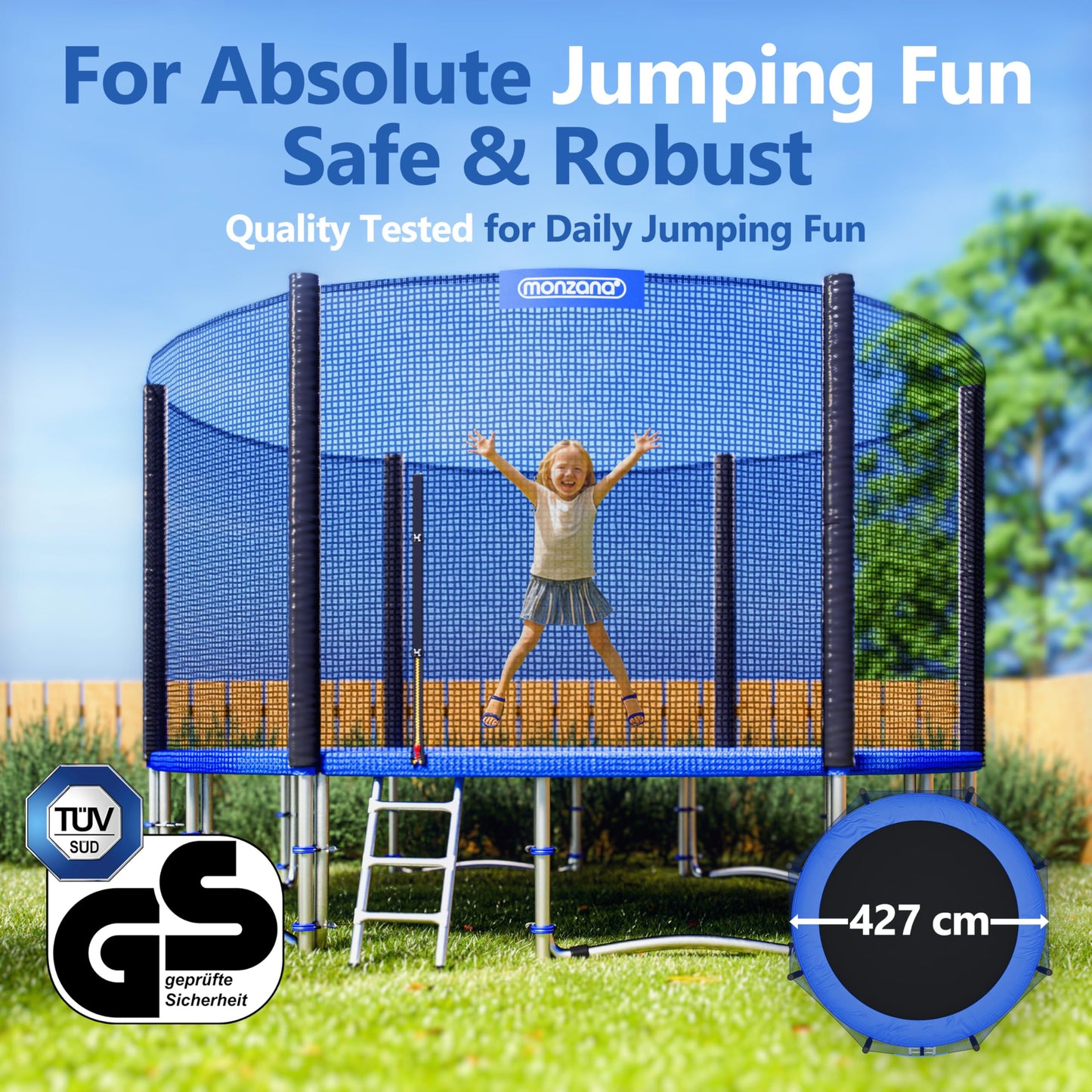 MONZANA® 6ft/8ft/10ft/12ft/14ft Trampoline Outdoor Set with Safety Net Ladder Heavy Duty Frame Cover Spring Tool for Kids Adults Garden Fitness Play Equipment Trampoline