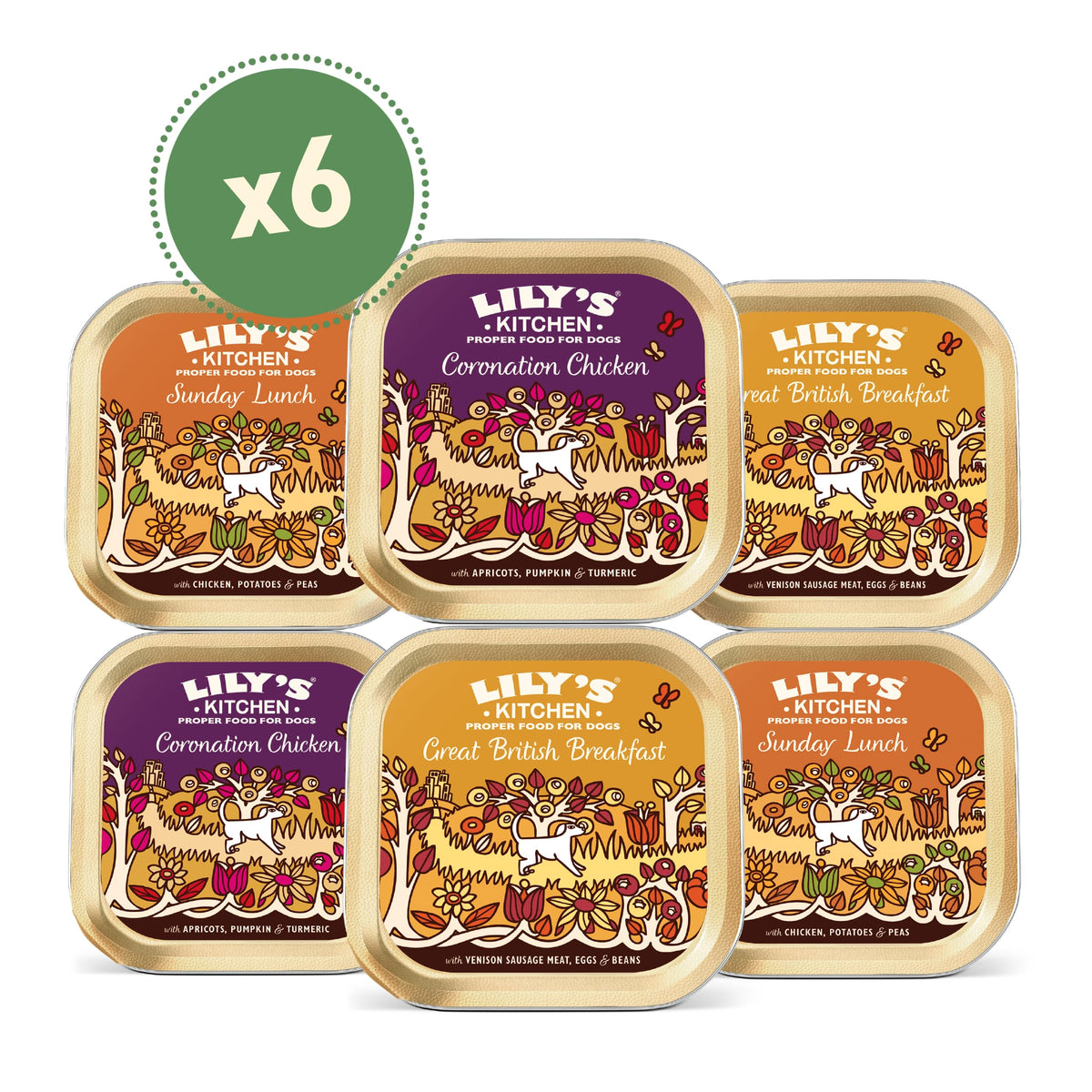 Lily's Kitchen Natural Adult Dog Food Wet Trays - Classic Dinners Multipack - Chicken, Lamb & Beef - Complete Meal Recipes (6 Trays x 150g)