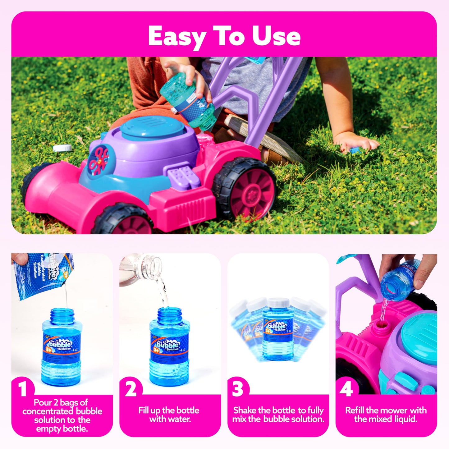 SLOOSH Bubble Lawn Mower Toddler Toys for Kids Bubble Machine Summer Outdoor Push Toy Games, Backyard Garden Outside Play Toddlers Preschool Boys Girls Birthday Gifts (Blue)