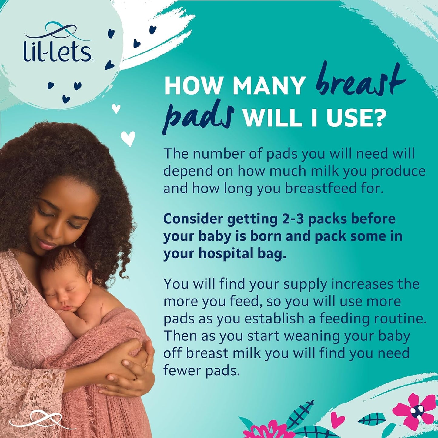 Lil-Lets Maternity BreastPads, X 120 Count, Disposable Nursing Pads, for Breastfeeding Mums, Individually Wrapped, Ultra Slim & Absorbent, 4 Packs