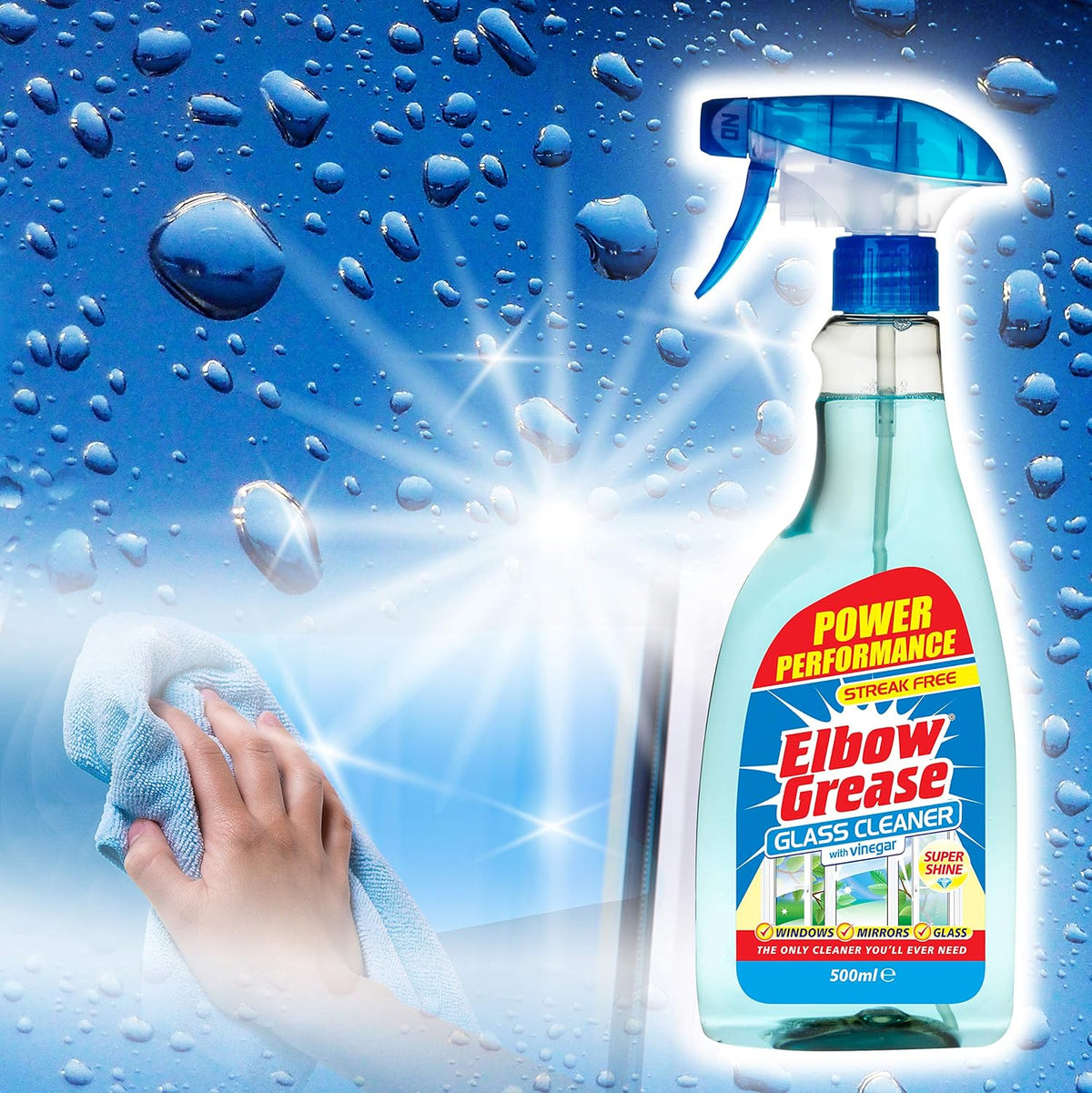 Elbow Grease Glass Cleaner with Vinegar for Windows and Mirrors, 500 ml - Window Cleaning Equipment (Pack of 1)