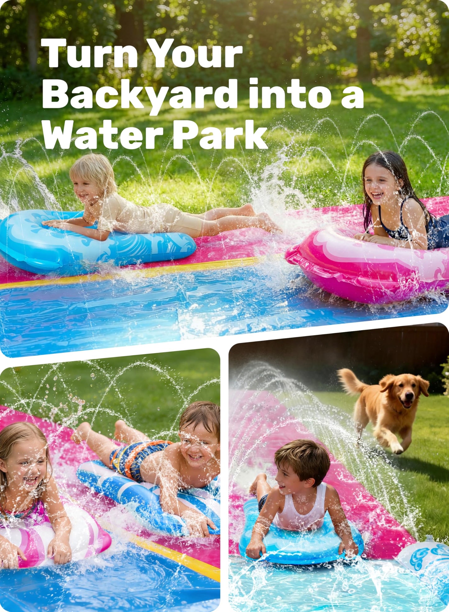 JOYIN 685cm Water Slides and 2 Bodyboards, Lawn Waterslides Summer Water Toy with Build in Sprinkler for Backyard Outdoor Water Fun for Kids Adults