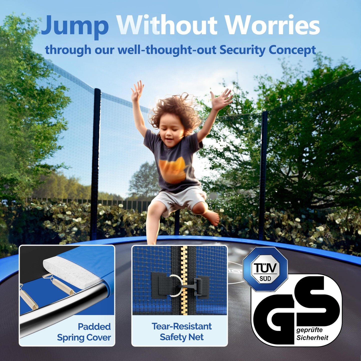 MONZANA® 6ft/8ft/10ft/12ft/14ft Trampoline Outdoor Set with Safety Net Ladder Heavy Duty Frame Cover Spring Tool for Kids Adults Garden Fitness Play Equipment Trampoline