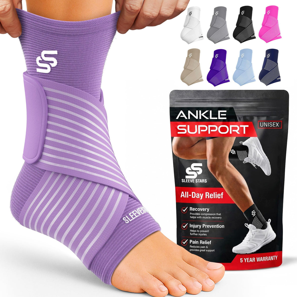 Sleeve Stars Ankle Brace Men & Women Support (Single/L:12"-13"/Black)
