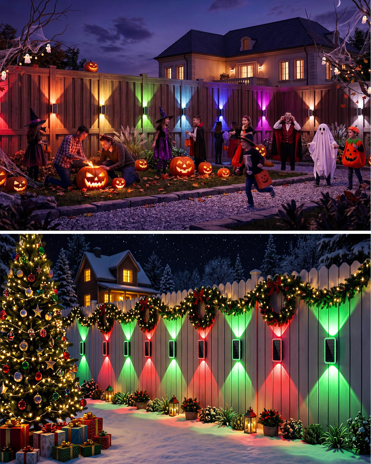 vighep RGB Solar Fence Lights Outdoor 3 Pack, 11 Mode Up & Down Wall Lights