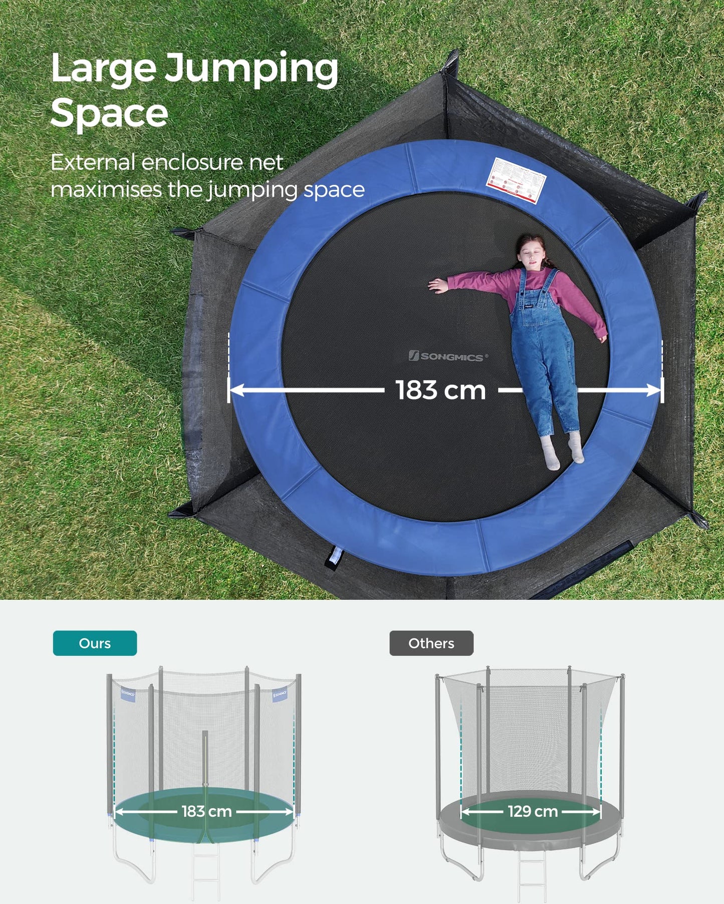 SONGMICS 10ft Children's Outdoor Trampoline with Safety Net & Ladder — Max 100 kg | 2-Year Warranty