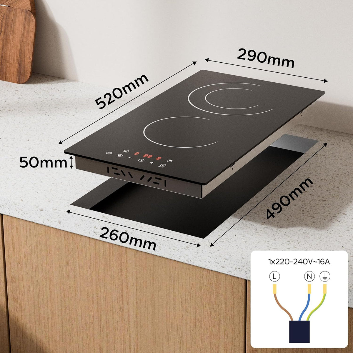 CDV 30cm Ceramic Hob 2 Rings 3200W Dual Ring Built-in Hardwired CDVER322