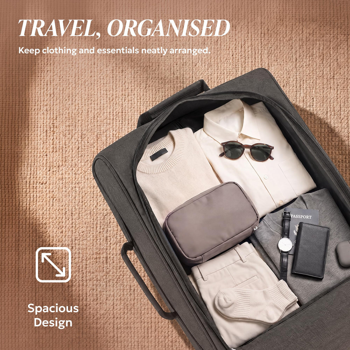 LUGG Lightweight Cabin Luggage, 600D Polyester, Solid Wheels, 45x36x20cm