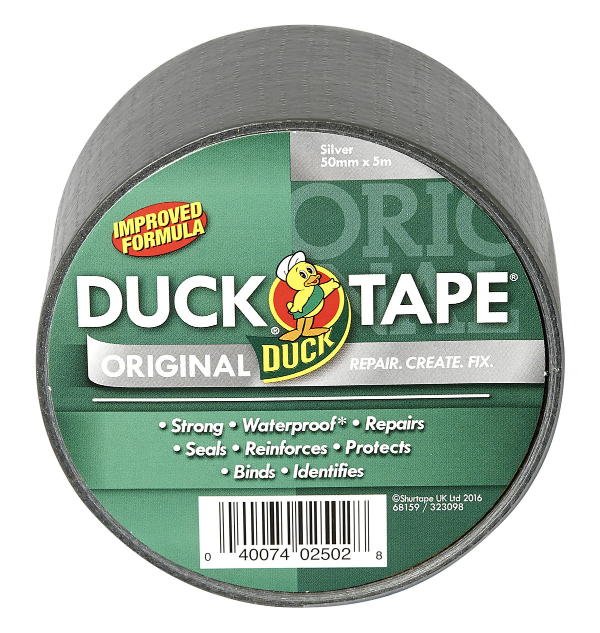Duck Tape Original White Duct Tape, 50mm x 25m Heavy Duty, Waterproof Gaffer, Gaffa Sticky Tape, Strong Adhesive Cloth Repair Tape, Suitable for Packing boxes, Moving House, Parcels or Packaging