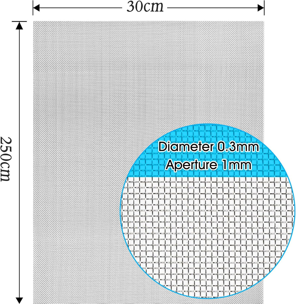 304 Stainless Steel Wire Mesh Roll 2.5 Metre x 300mm, Rodent mesh/Metal Mesh/Window Screen Mesh, Prevent Mouse Mice Snakes Hornets Rodents Entering,Easy to Cut and Install