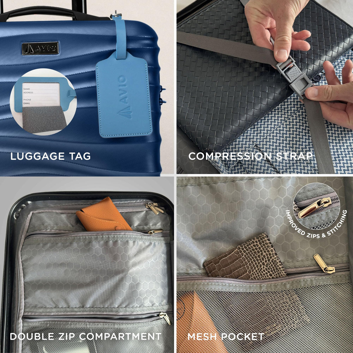 Avio Carry-On Cabin Luggage 55x40x20cm | Hard Shell Suitcase 4 Wheels