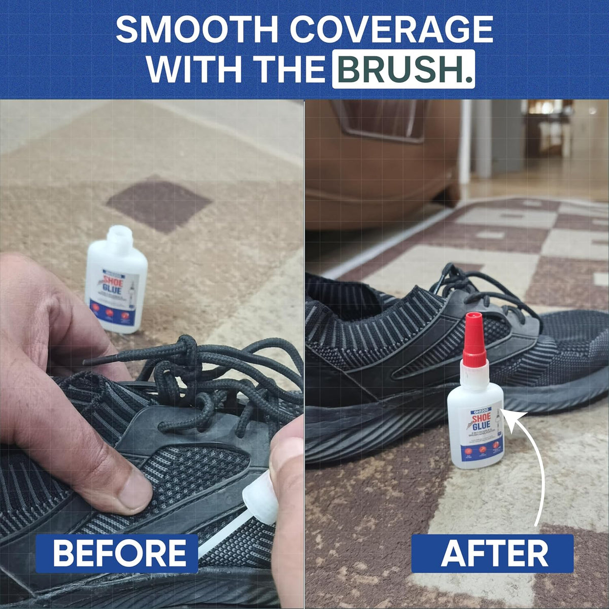 GH1200 (2-IN-1) Shoe Glue Sole Repair Waterproof with Brush Applicator and Nozzle - Clear Drying & Strong Shoe Repair Superglue for shoes - Non-Stiff Repairs, Fixes Sneakers, High Heels, Crocs & More