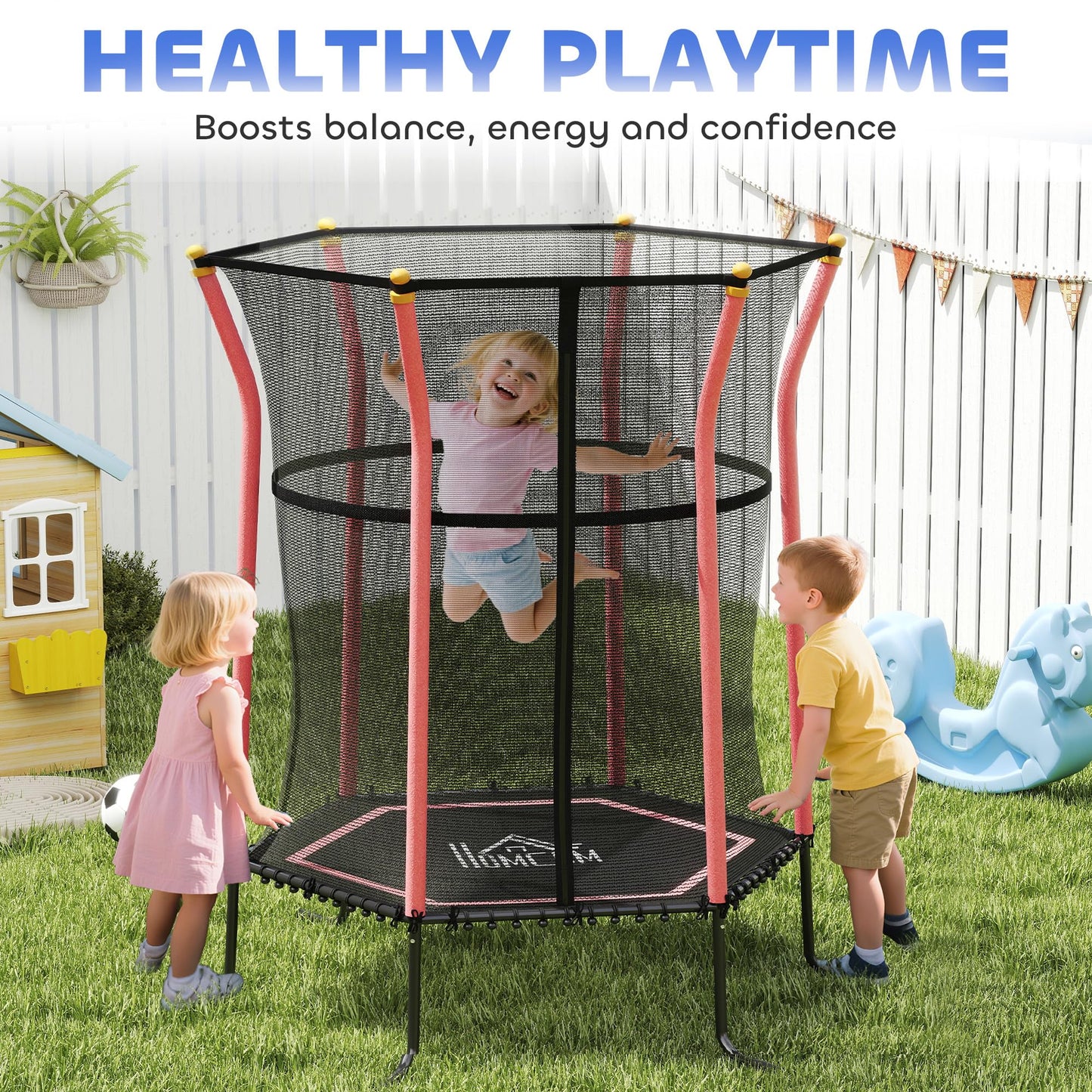 Homcom 4 FT Kids Trampoline, 48 Inch Toddler Trampoline with Enclosure Net Indoor Outdoor for Child Toddler Age 3-10 Years