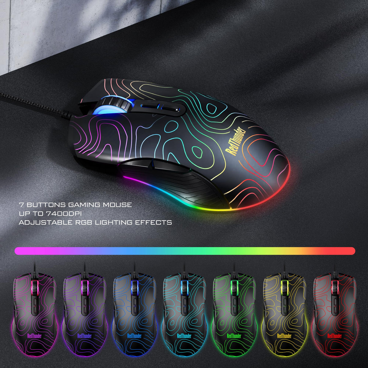 RedThunder K10 Wired Gaming Keyboard and Mouse Combo, UK Layout, True RGB Backlight, Soft Leather Wrist Rest, Ergonomic Anti-Ghosting Keyboard + 7D 7200 DPI Mouse for PC Mac (Gradient Gray)
