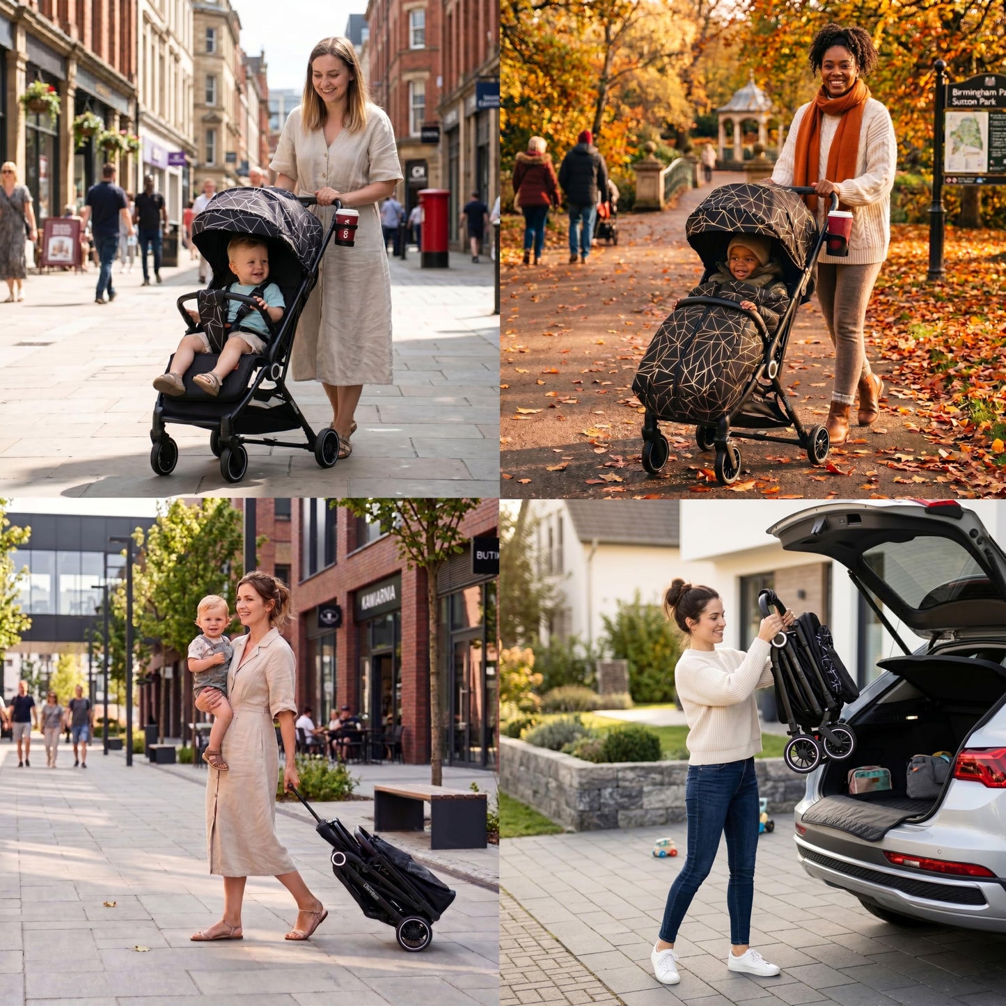 Lightweight Stroller, Baby Pushchair, Compact Travel Buggy, One Hand Foldable, Upgraded Wheels, Four Seasons Stroller, Foot Cover, Mommy Bag, Rain Cover (Pink - Rose Gold Frame)