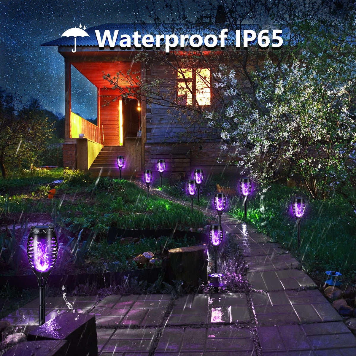 Geemoo 6 Pack Solar Flickering Dancing Flame Lights Waterproof Solar Torch Lights for Outdoor Garden Patio Pathway Yard Driveway Decorative, Warm White