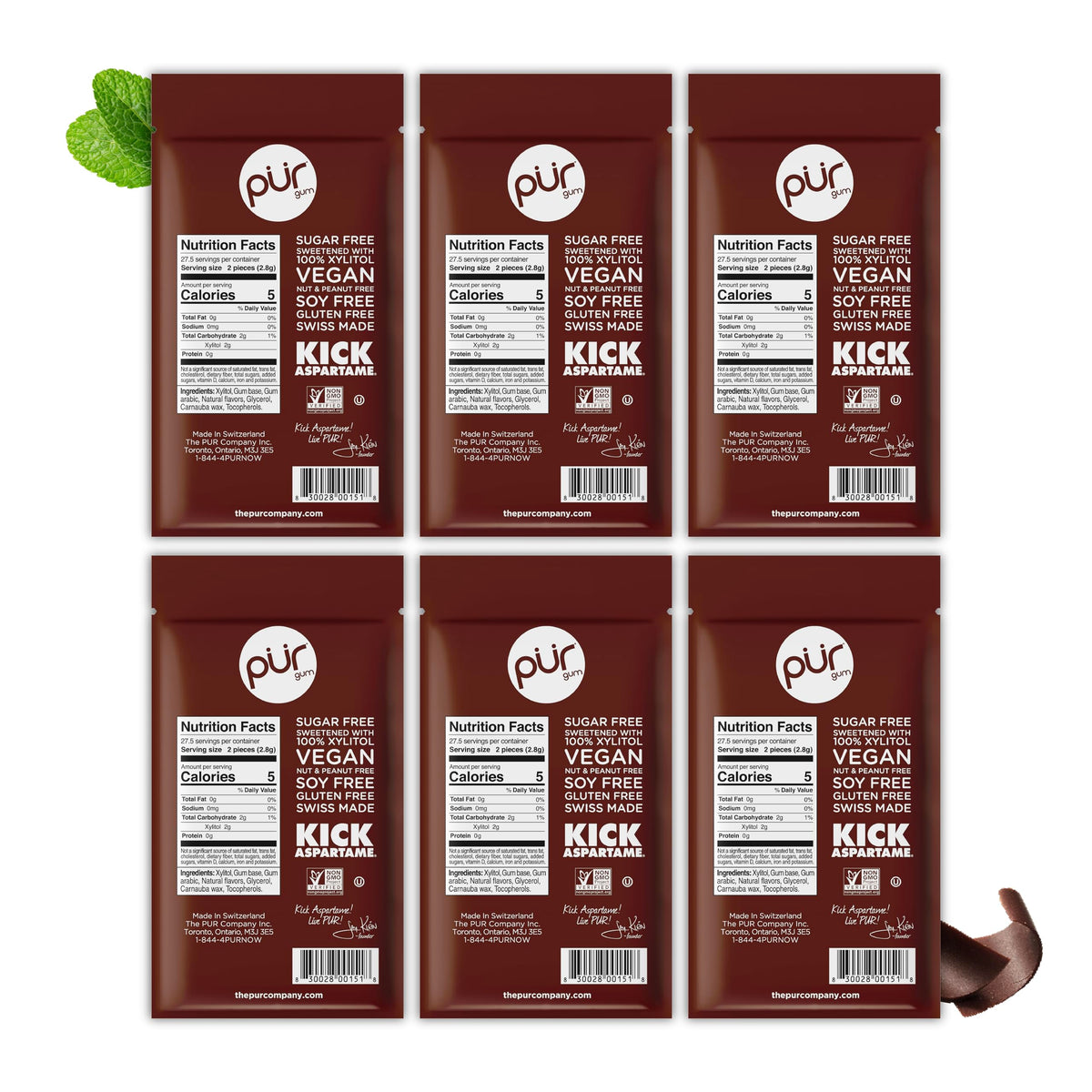 PUR Gum, Spearmint, Xylitol Gum, No Artificial flavour, 55 Count