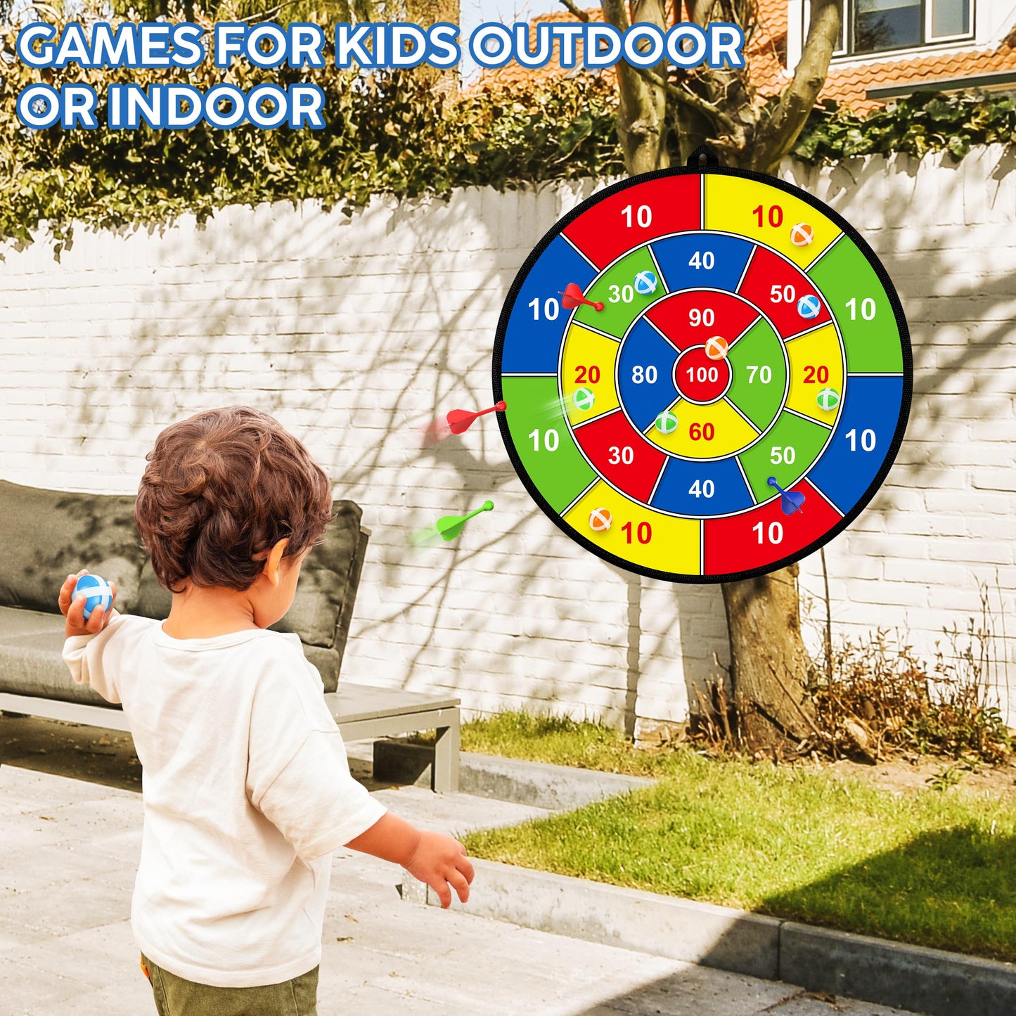 Kids Dart Board Set,Double Sided Dart Board,12 Sticky Balls,6 Darts,Indoor & Outdoor Party Games Toys Gifts for 3 4 5 6 7 8 9 10 11 12+ Year Old Boys Girls Adult
