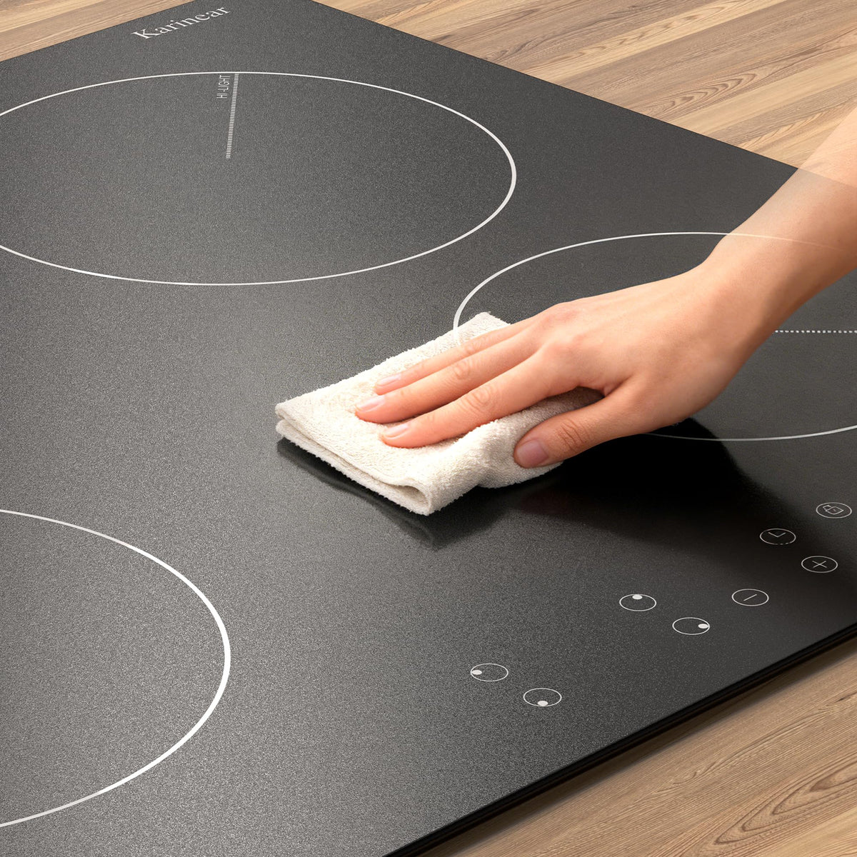 Karinear Electric Ceramic Hob 60cm 4 Zones with Built-in Extractor Hood