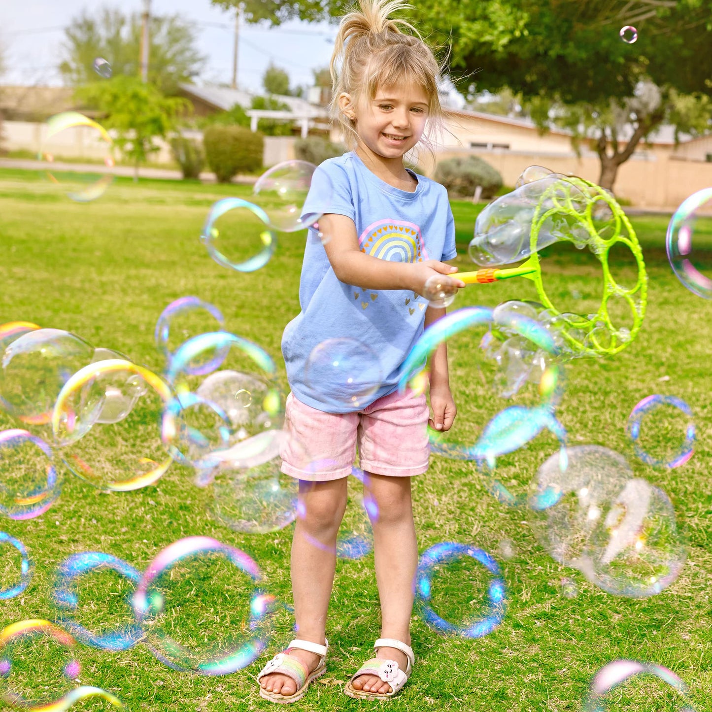 JOYIN Big Bubble Wands Set Bulk for Kids Summer Outdoor Toy Game Activity Party Favors, 18 Pcs Giant Bubble Maker with Tray, 12" Large, 6 Pcs Solution Suitable for All Age People