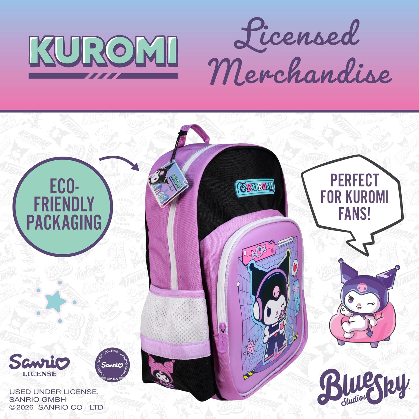 Blue Sky Studios KPop Demon Hunters HUNTR/X Backpack - Official Merchandise - Lightweight Kids School Bag with Padded Straps, Front Pocket & Silver Holographic Details - 36cm K-Pop Purple Rucksack