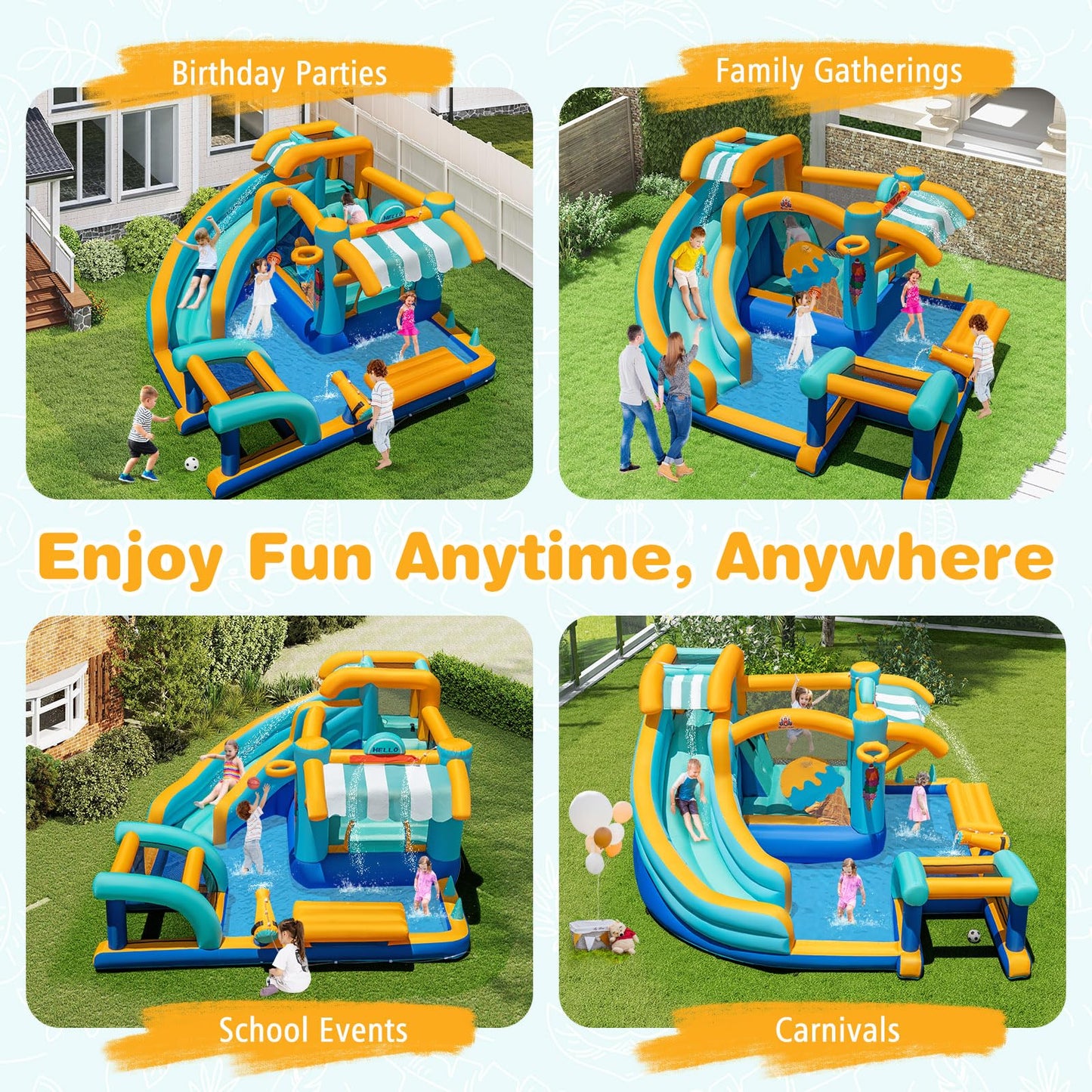 COSTWAY Ice Cream Themed Inflatable Water Park with Slide, Pool, Climbing Wall & Games — Ages 3-12