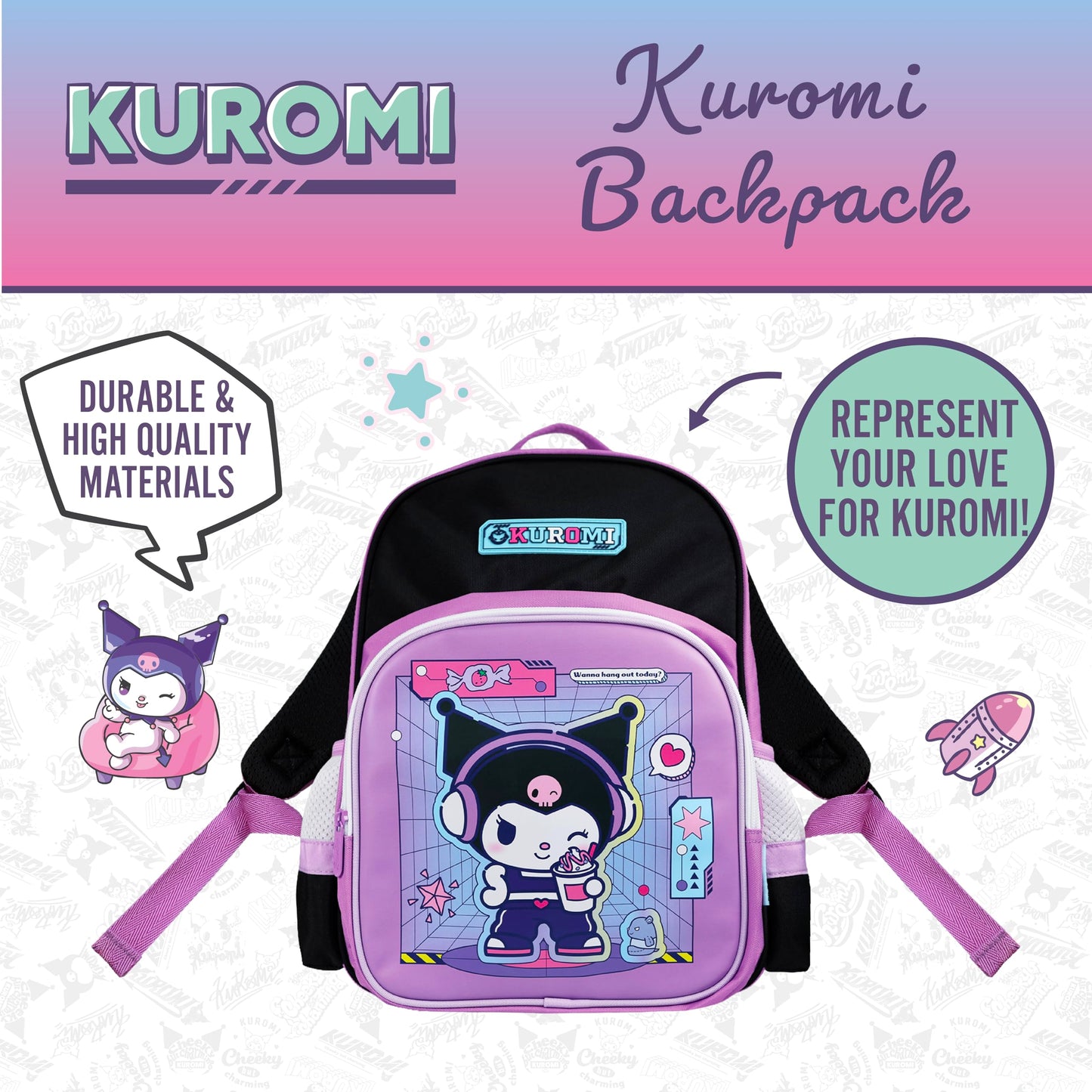 Blue Sky Studios KPop Demon Hunters HUNTR/X Backpack - Official Merchandise - Lightweight Kids School Bag with Padded Straps, Front Pocket & Silver Holographic Details - 36cm K-Pop Purple Rucksack