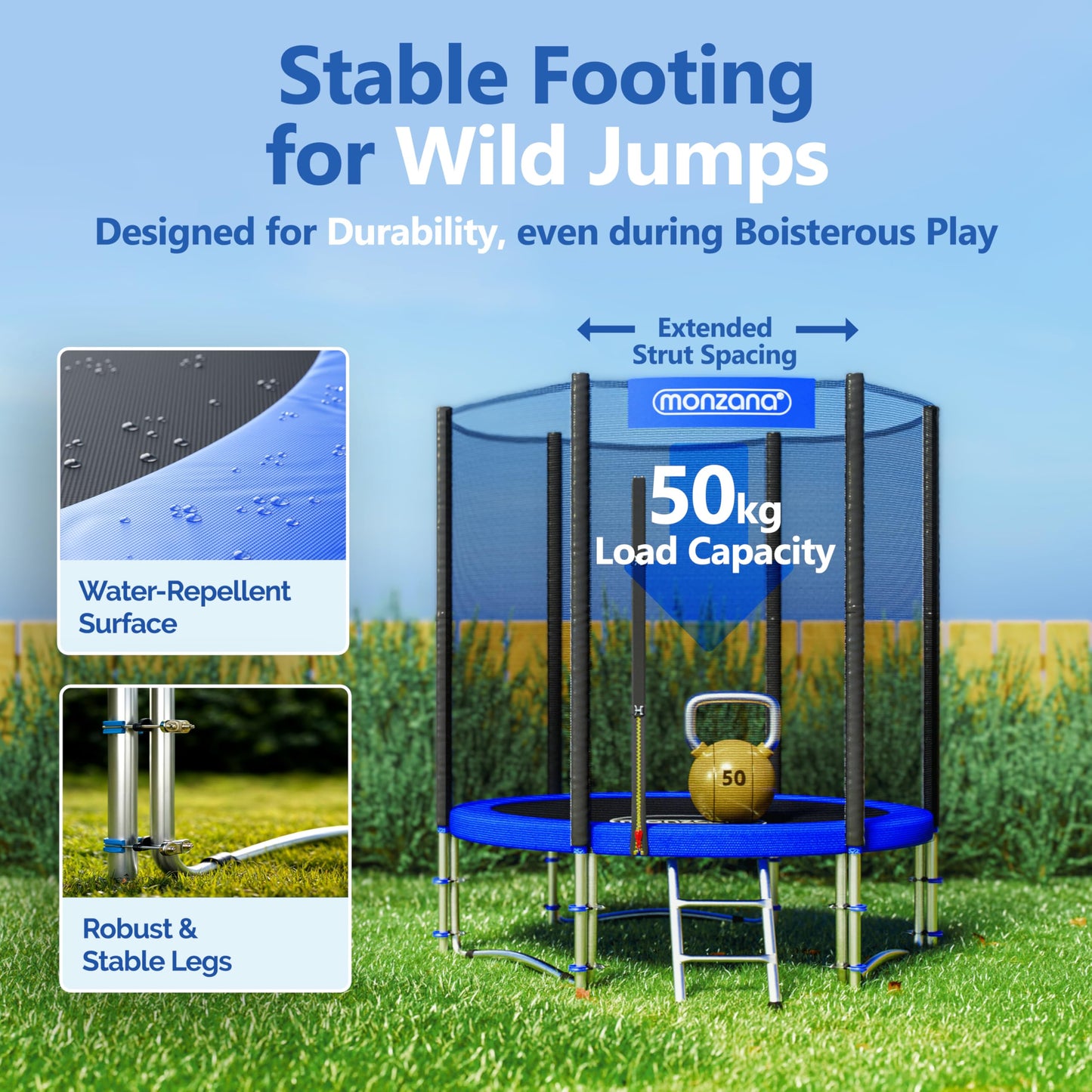 MONZANA® 6ft/8ft/10ft/12ft/14ft Trampoline Outdoor Set with Safety Net Ladder Heavy Duty Frame Cover Spring Tool for Kids Adults Garden Fitness Play Equipment Trampoline