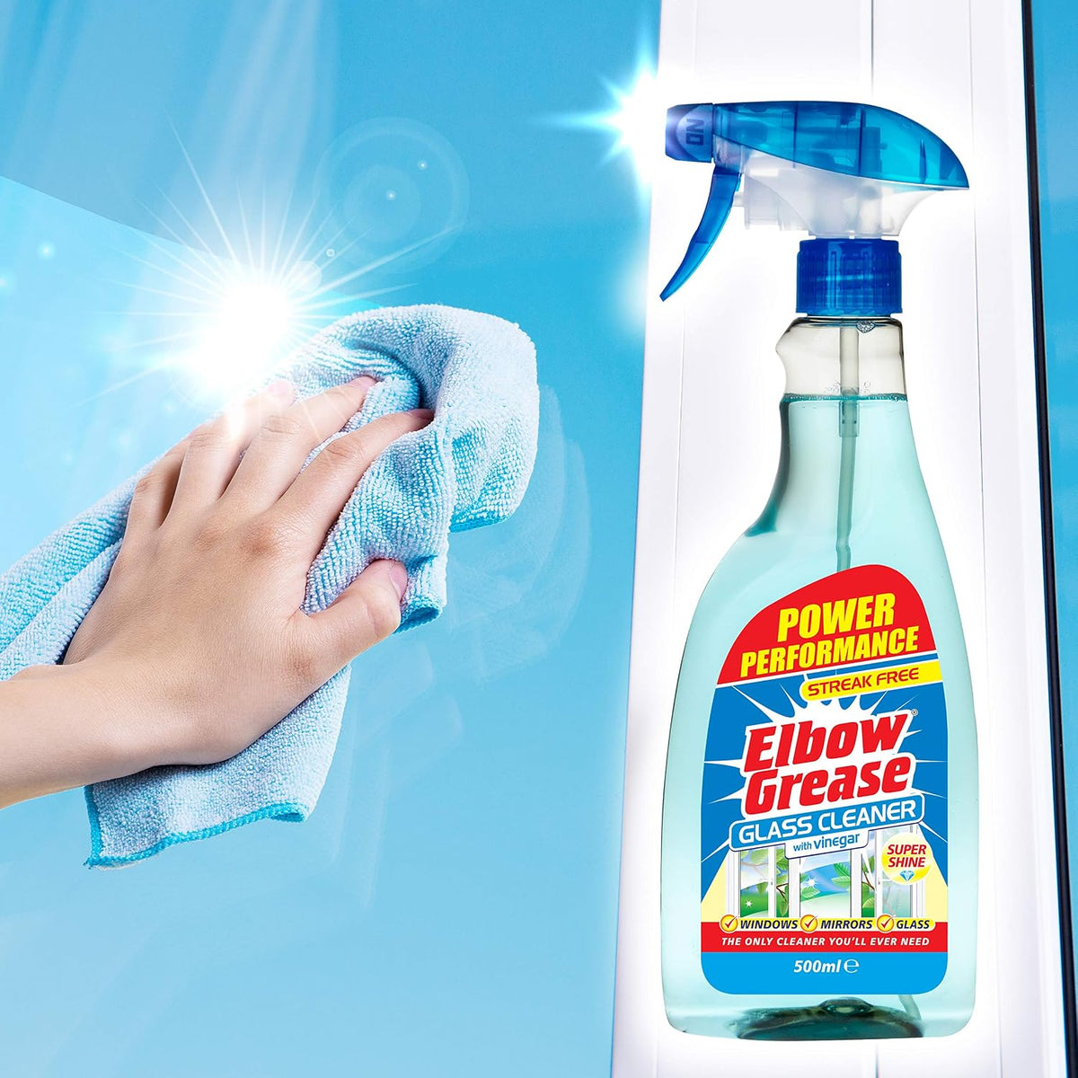 Elbow Grease Glass Cleaner with Vinegar for Windows and Mirrors, 500 ml - Window Cleaning Equipment (Pack of 1)