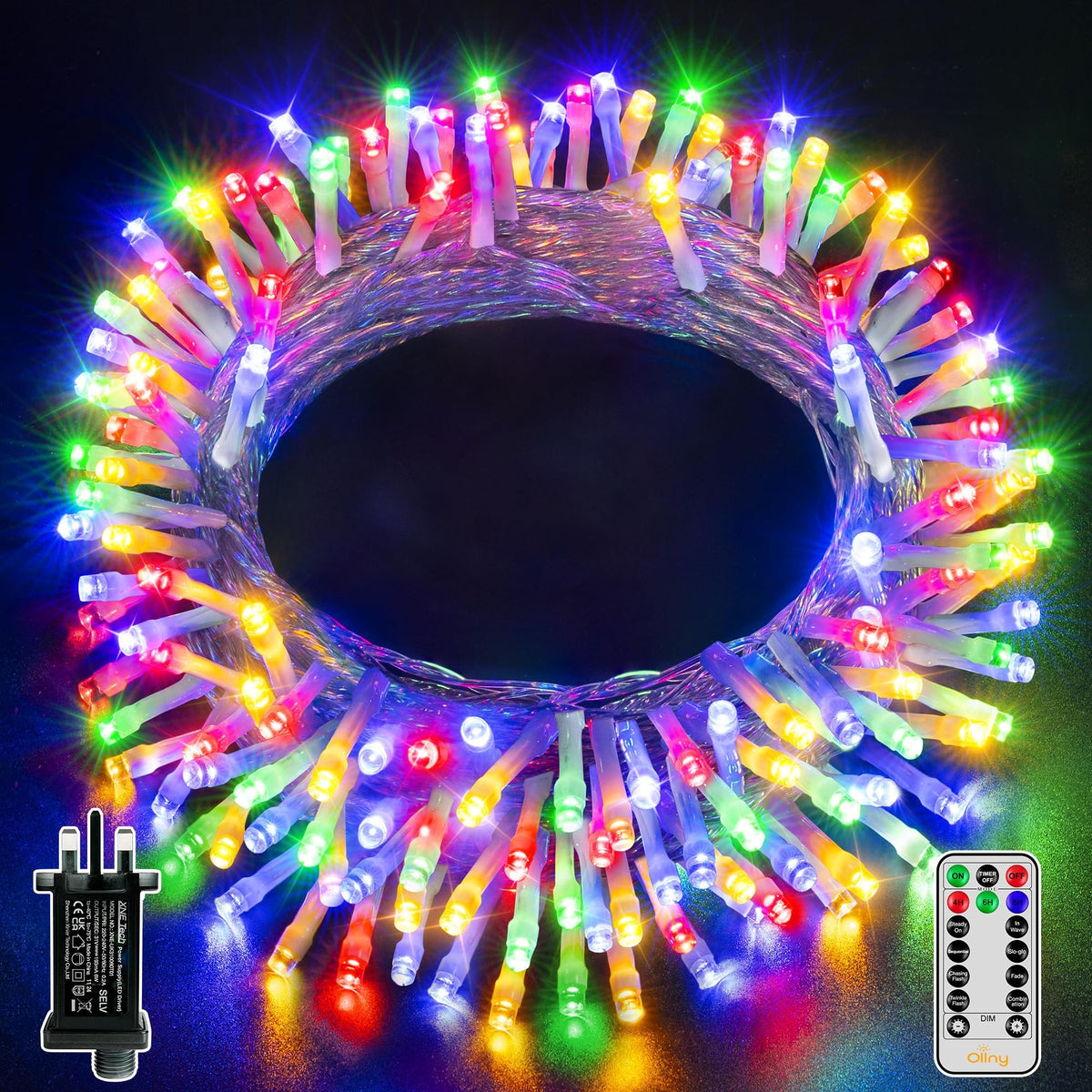 Ollny Fairy Lights Mains Powered 20m 200 LED Outdoor String Plug Remote