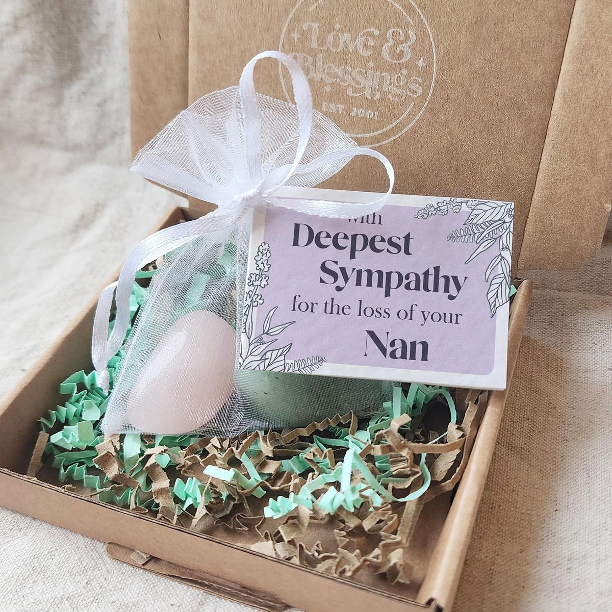 Loss of Nan - Deepest Sympathy gemstone gift bag with mini card