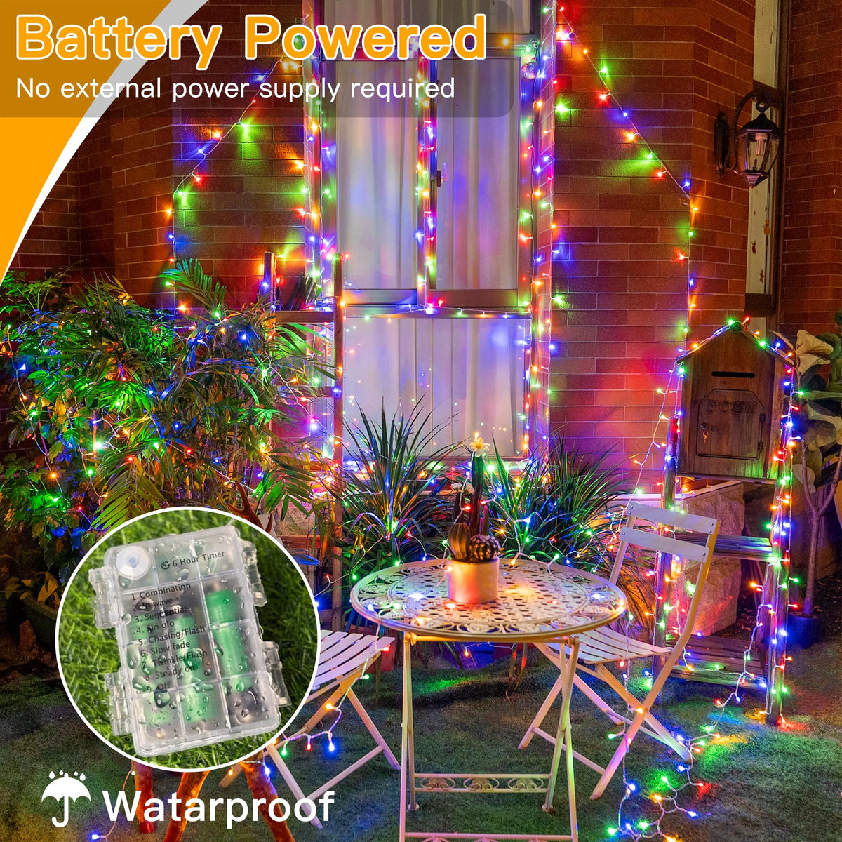 Ollny Fairy Lights Battery Operated, 10m 100 LEDs Bright Battery Powered String Lights, Cool White Outside Christmas Lights Waterproof with 8 Modes/Timer for Indoor Outdoor Bedroom Garden Decorations