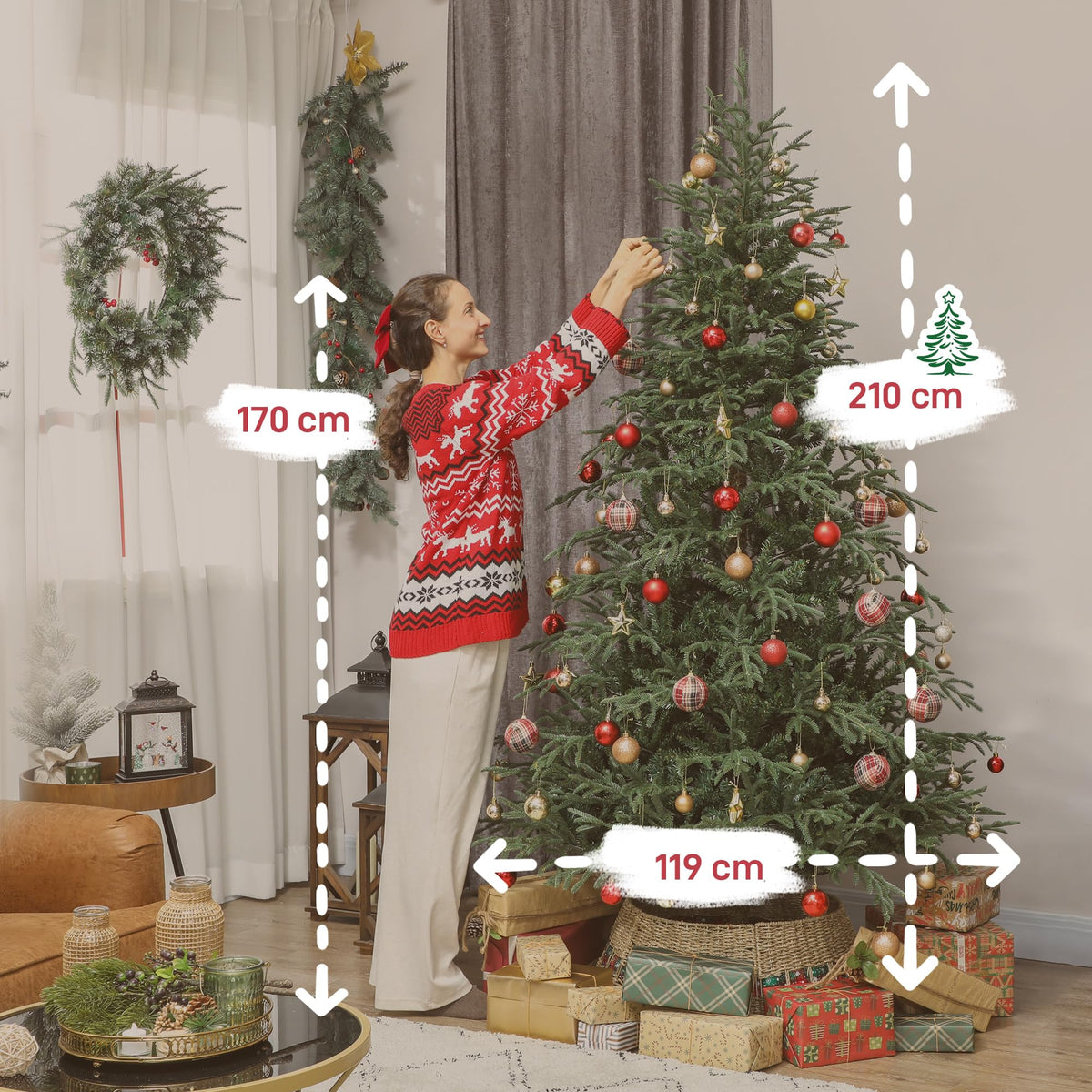 HOMCOM 6 ft Artificial Christmas Tree, 1814 Realistic Dense Branches, Green