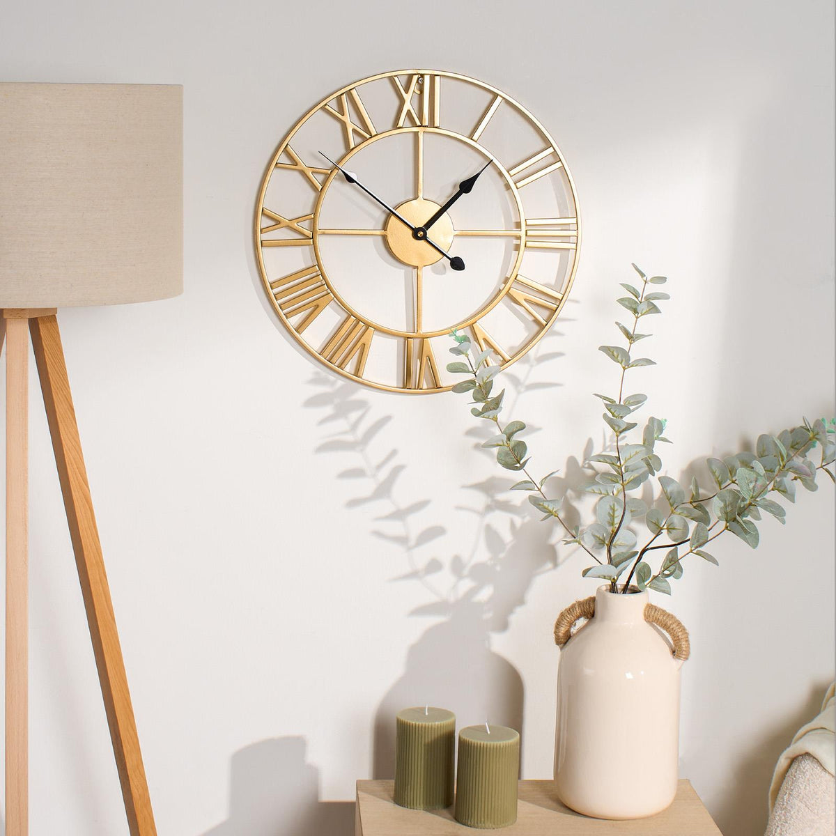 Large Wall Clock Roman Numerals Skeleton Big Open Round Face Living Room Kitchen