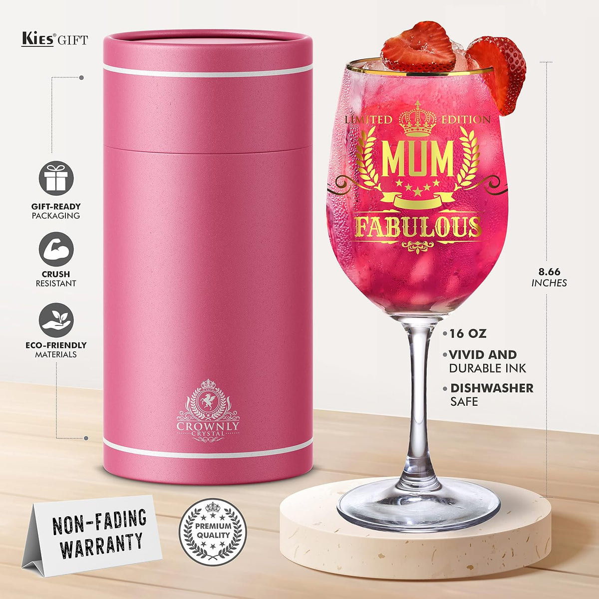 CROWNLY CRYSTAL® Mothers Day Gifts for Mum Wine Glass Personalised Mummy Birthday Present Womens Drinking Glasses Ladies Gift Ideas Mum Presents from Daughter Son