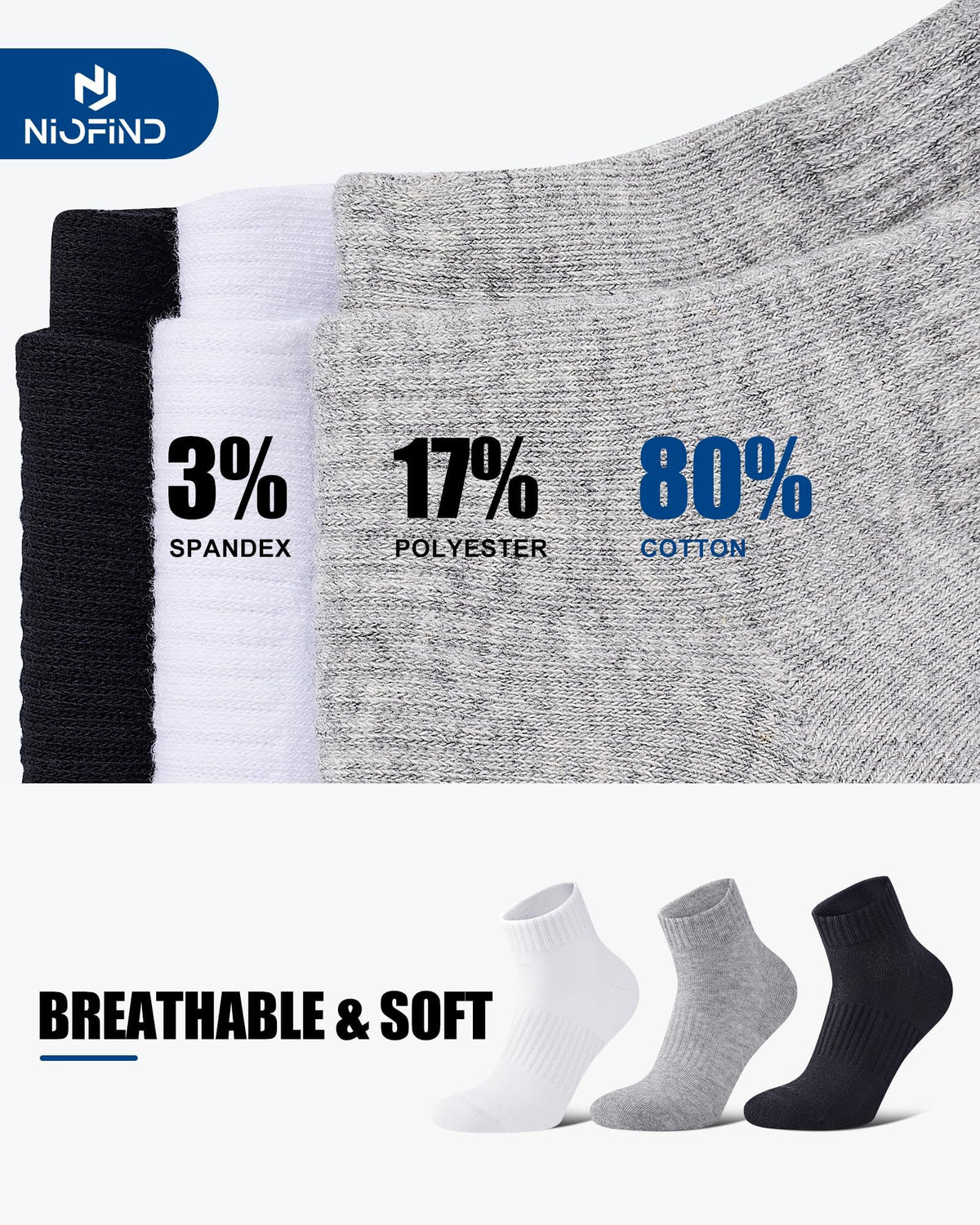Niofind Quarter Sports Socks for Men & Women, Cotton and Cushioned