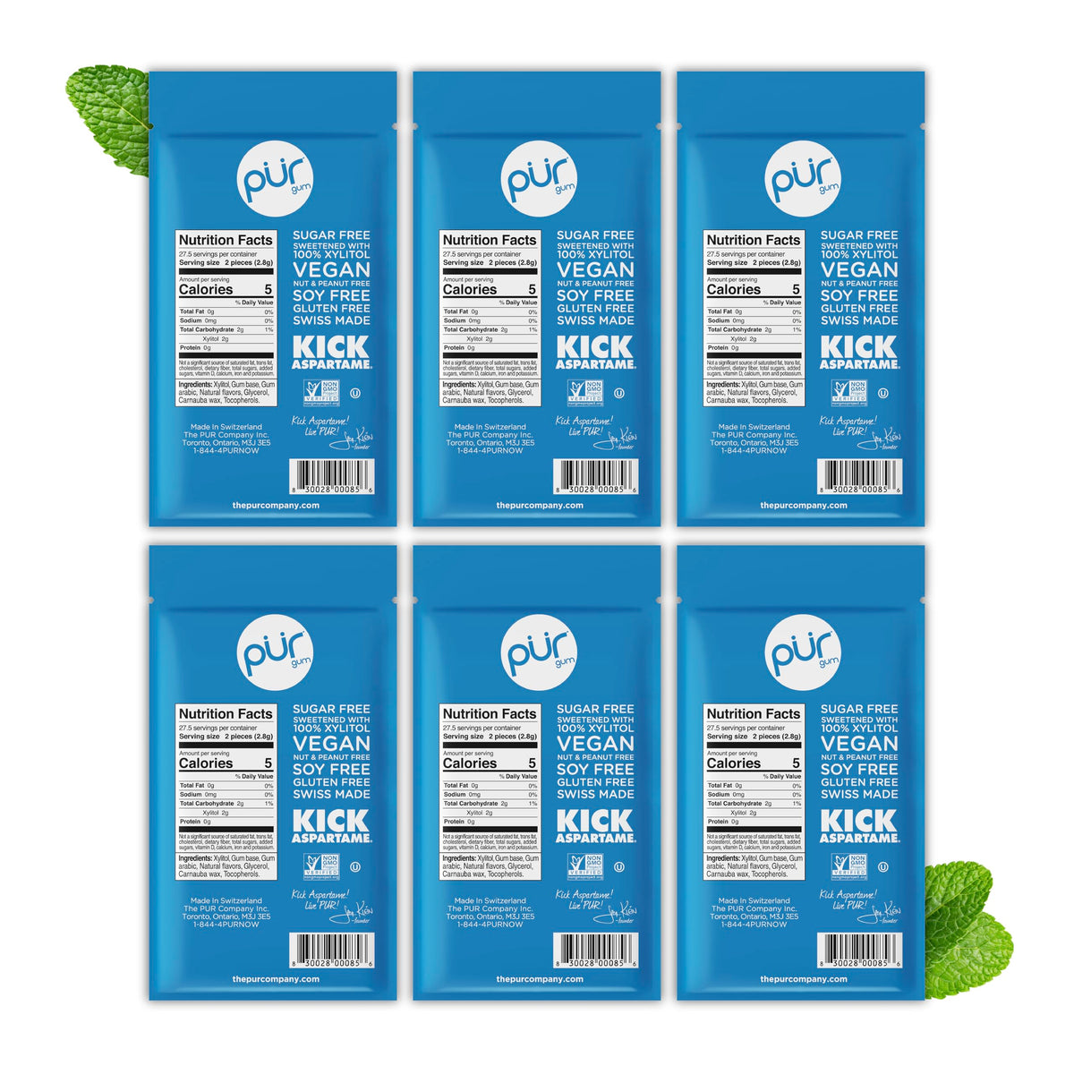 PUR Gum, Spearmint, Xylitol Gum, No Artificial flavour, 55 Count