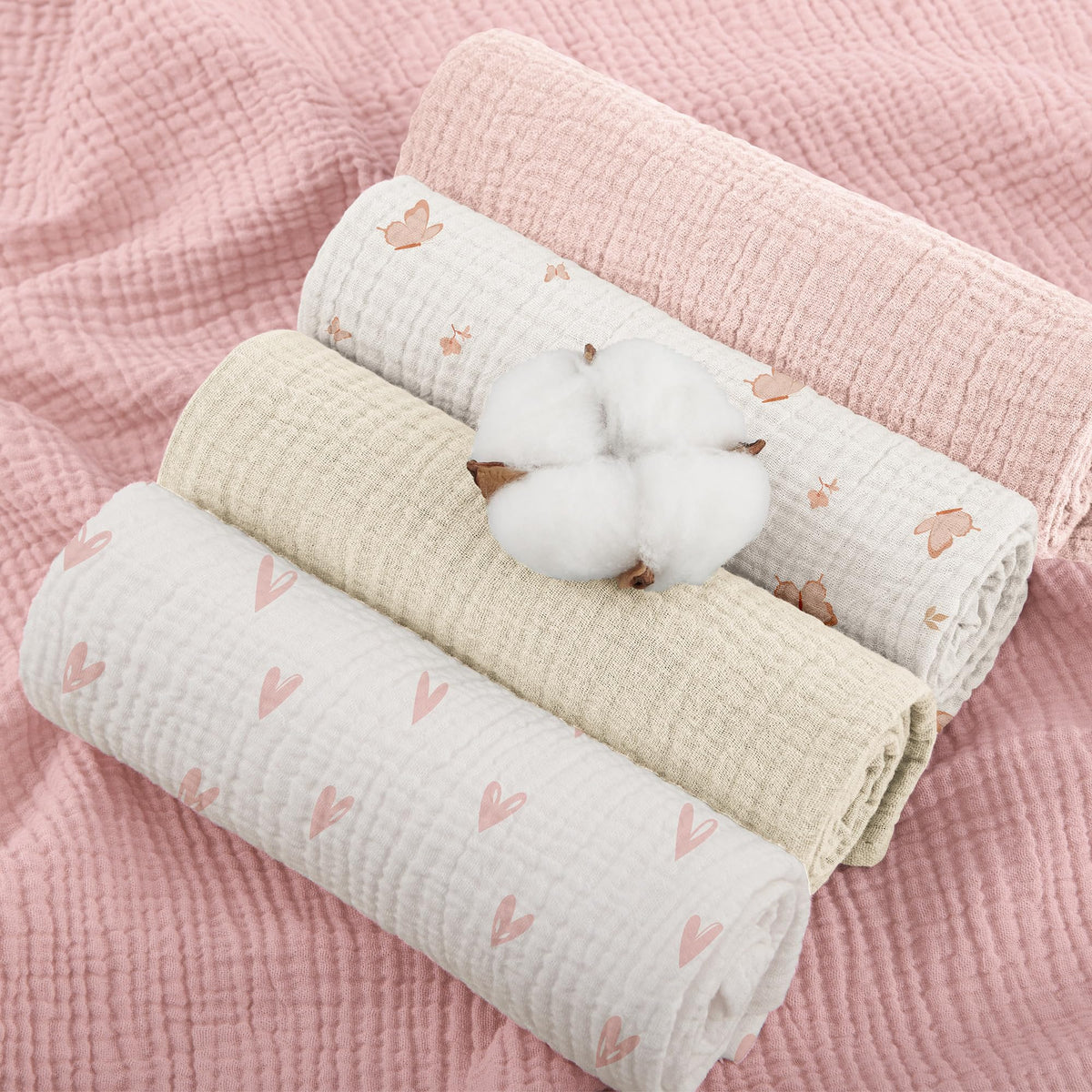 Susurration Muslin Cloths for Baby, 100% Cotton Baby Muslin Squares Cloths for Newborn Boy and Girl, Soft, Breathable and Extremely Absorbent Baby Muslin Burp Cloths, 60 x 60 cm, 5 Pack