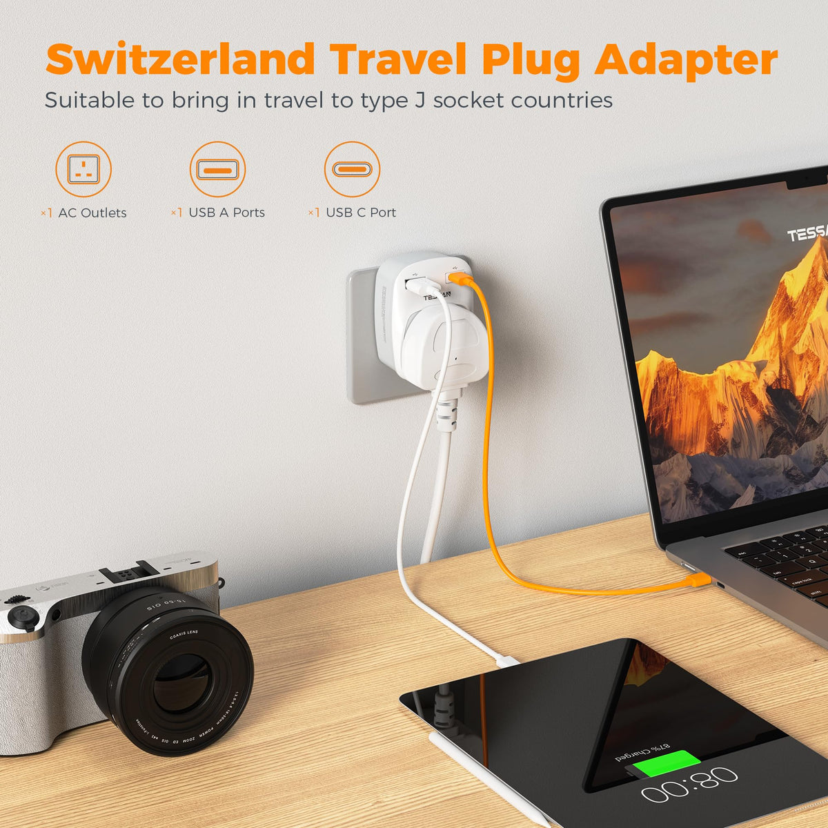TESSAN UK to South Africa Plug Adapter, Type M Travel Adaptor with USB C